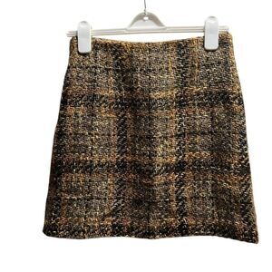 Hirsch Wool Blend Tweed Plaid Mini Skirt Brown Mustard Black Size 36 (US 6)